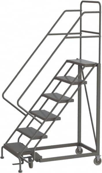 TRI-ARC - 96" 6 Step Configurable Rolling Ladder - 50° Incline, 450 Lb Capacity, 60" Platform Height, 35" Base Width x 50" Base Depth, Perforated Tread - Makers Industrial Supply