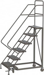 TRI-ARC - 96" 6 Step Configurable Rolling Ladder - 56° Incline, 450 Lb Capacity, 60" Platform Height, 35" Base Width x 49" Base Depth, Perforated Tread - Makers Industrial Supply