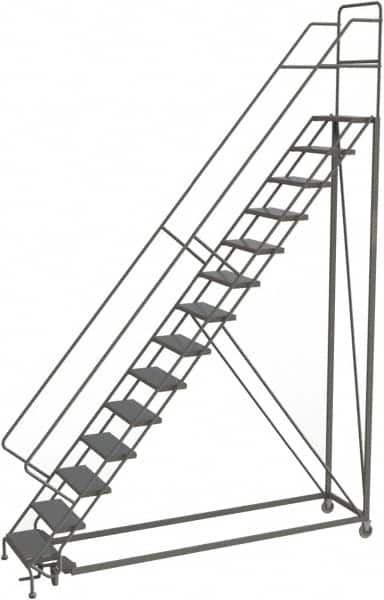 TRI-ARC - 176" 14 Step Configurable Rolling Ladder - 50° Incline, 450 Lb Capacity, 140" Platform Height, 39" Base Width x 104" Base Depth, Perforated Tread - Makers Industrial Supply