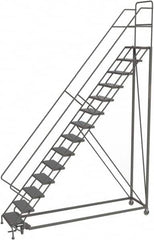 TRI-ARC - 176" 14 Step Configurable Rolling Ladder - 50° Incline, 450 Lb Capacity, 140" Platform Height, 39" Base Width x 104" Base Depth, Perforated Tread - Makers Industrial Supply