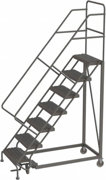 TRI-ARC - 106" 7 Step Configurable Rolling Ladder - 50° Incline, 450 Lb Capacity, 70" Platform Height, 35" Base Width x 56" Base Depth, Serrated - Makers Industrial Supply