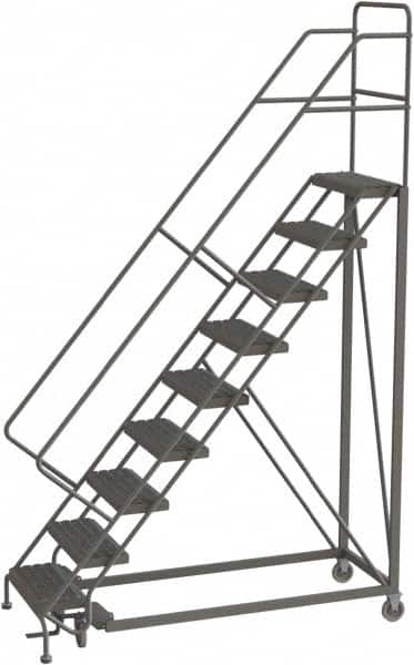 TRI-ARC - 126" 9 Step Configurable Rolling Ladder - 50° Incline, 450 Lb Capacity, 90" Platform Height, 35" Base Width x 71" Base Depth, Serrated - Makers Industrial Supply