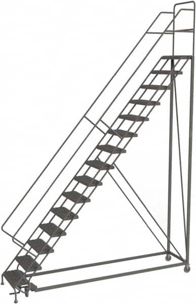 TRI-ARC - 186" 15 Step Configurable Rolling Ladder - 50° Incline, 450 Lb Capacity, 150" Platform Height, 39" Base Width x 111" Base Depth, Serrated - Makers Industrial Supply