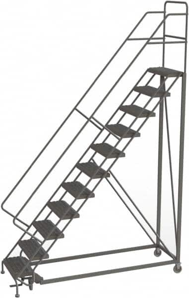 TRI-ARC - 146" 11 Step Configurable Rolling Ladder - 56° Incline, 450 Lb Capacity, 110" Platform Height, 35" Base Width x 84" Base Depth, Serrated - Makers Industrial Supply