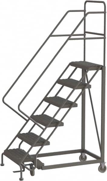 TRI-ARC - 96" 6 Step Configurable Rolling Ladder - 56° Incline, 450 Lb Capacity, 60" Platform Height, 35" Base Width x 49" Base Depth, Serrated - Makers Industrial Supply