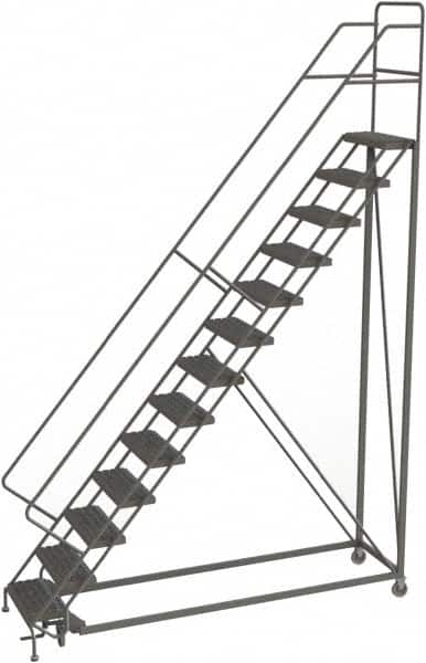 TRI-ARC - 166" 13 Step Configurable Rolling Ladder - 50° Incline, 450 Lb Capacity, 130" Platform Height, 39" Base Width x 97" Base Depth, Serrated - Makers Industrial Supply