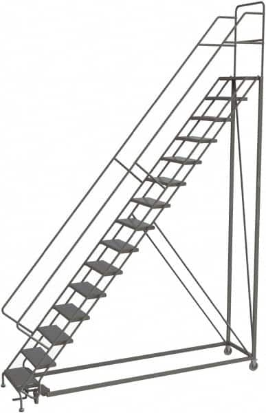 TRI-ARC - 186" 15 Step Configurable Rolling Ladder - 50° Incline, 450 Lb Capacity, 150" Platform Height, 39" Base Width x 111" Base Depth, Perforated Tread - Makers Industrial Supply