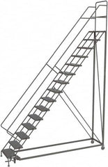 TRI-ARC - 186" 15 Step Configurable Rolling Ladder - 56° Incline, 450 Lb Capacity, 150" Platform Height, 39" Base Width x 111" Base Depth, Perforated Tread - Makers Industrial Supply