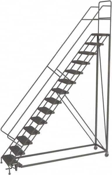 TRI-ARC - 176" 14 Step Configurable Rolling Ladder - 56° Incline, 450 Lb Capacity, 140" Platform Height, 39" Base Width x 104" Base Depth, Serrated - Makers Industrial Supply