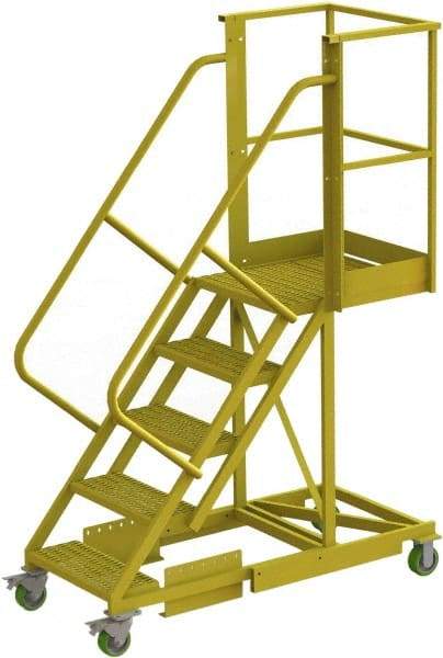 TRI-ARC - 92" 5 Step Configurable Cantilever Ladder - Supported, 300 Lb Capacity, 50" Platform Height, 30" Base Width x 64" Base Depth, Perforated Tread - Makers Industrial Supply