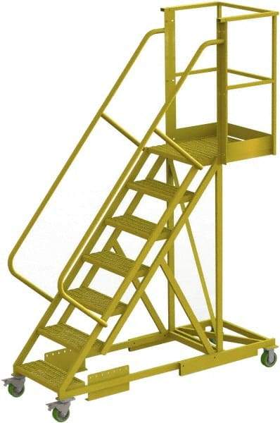 TRI-ARC - 112" 7 Step Configurable Cantilever Ladder - Supported, 300 Lb Capacity, 70" Platform Height, 30" Base Width x 81" Base Depth, Perforated Tread - Makers Industrial Supply