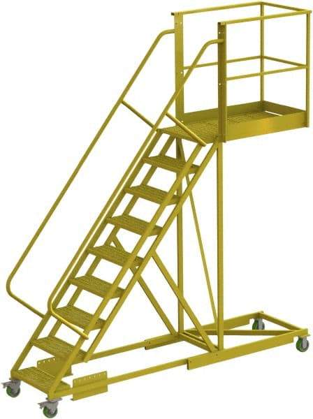 TRI-ARC - 132" 9 Step Configurable Cantilever Ladder - Supported, 300 Lb Capacity, 90" Platform Height, 30" Base Width x 117" Base Depth, Perforated Tread - Makers Industrial Supply