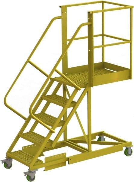 TRI-ARC - 92" 5 Step Configurable Cantilever Ladder - Supported, 300 Lb Capacity, 50" Platform Height, 30" Base Width x 74" Base Depth, Perforated Tread - Makers Industrial Supply