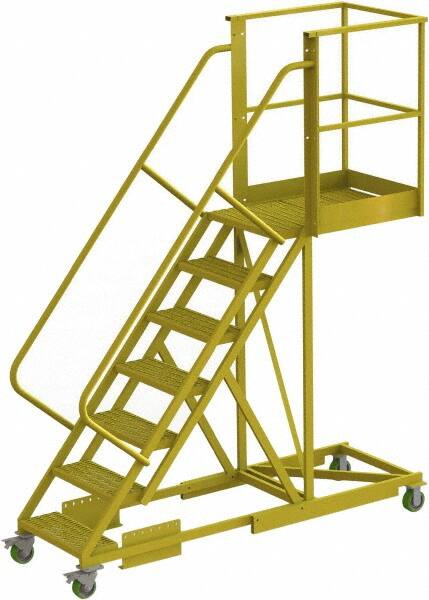 TRI-ARC - 112" 7 Step Configurable Cantilever Ladder - Supported, 300 Lb Capacity, 70" Platform Height, 30" Base Width x 91" Base Depth, Perforated Tread - Makers Industrial Supply