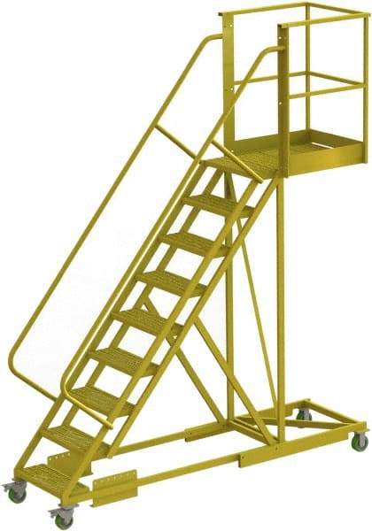 TRI-ARC - 132" 9 Step Configurable Cantilever Ladder - Supported, 300 Lb Capacity, 90" Platform Height, 30" Base Width x 107" Base Depth, Perforated Tread - Makers Industrial Supply