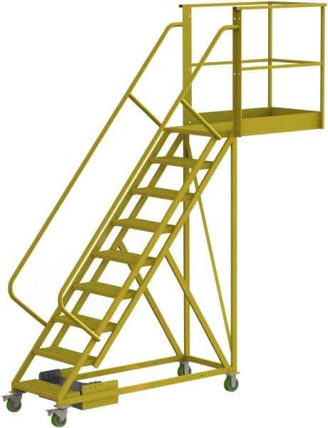 TRI-ARC - 132" 9 Step Configurable Cantilever Ladder - Unsupported, 300 Lb Capacity, 90" Platform Height, 30" Base Width x 117" Base Depth, Perforated Tread - Makers Industrial Supply