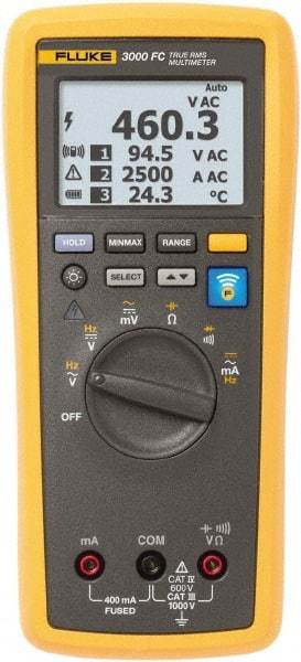 Fluke - FLK-3000 FC, CAT IV, CAT III, 1,000 VAC/VDC, Digital True RMS Auto Ranging Manual Ranging Wireless Multimeter - 50 Ohm, Measures Voltage, Capacitance, Current, Frequency, Resistance - Makers Industrial Supply