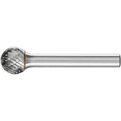 PFERD - 1/2" Cut Diam, 1/4" Shank Diam, Ball Head Double Cut Burr - Carbide, Radius End, 7/16" LOC, 2-3/16" OAL - Makers Industrial Supply