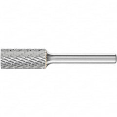 PFERD - 1/2" Cut Diam, 1/4" Shank Diam, Cylinder Head Double Cut Burr - Carbide, Flat End, 1" LOC, 2-3/4" OAL - Makers Industrial Supply