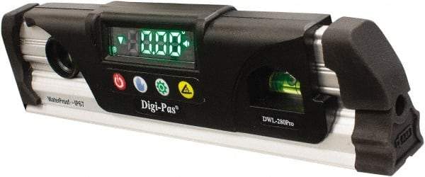 Digi-Pas - Magnetic 9-1/2" Long 2 Vial Torpedo Level - Aluminum, Black/Silver, 1 Plumb & 1 Level Vial - Makers Industrial Supply