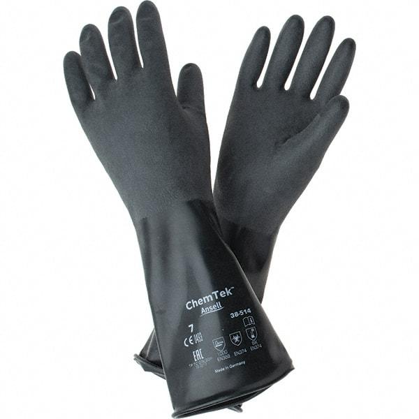 Ansell - 14 mil Thick, Chemical Resistant Gloves - SZ 7 14"14ML BLK 1/PR CHEM-TEK RGH FIN CHEM GLV - Makers Industrial Supply