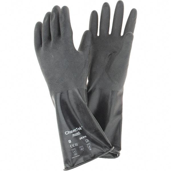 Ansell - 14 mil Thick, Chemical Resistant Gloves - SZ 8 14"14ML BLK 1/PR CHEM-TEK RGH FIN CHEM GLV - Makers Industrial Supply