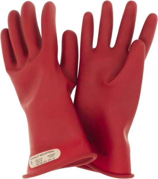 Ansell - Class 00, Size 9, 11" Long, Rubber Lineman's Glove - 2,500 AC Max Use Voltage, 500 AC Test Voltage, Red, ASTM D120 - Makers Industrial Supply