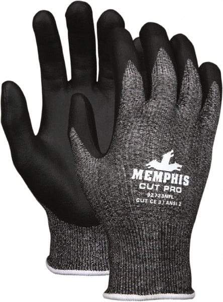 MCR Safety - Size M, ANSI Cut Lvl A6, Puncture Lvl 4, Abrasion Lvl 4, Cut & Puncture Resistant Gloves - Palm Coated, Black - Makers Industrial Supply