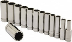 Ability One - 1/2" Drive Deep Well Socket Set - 12 Points, 3/8" to 1-1/8" Range, Inch Measurement Standard - Makers Industrial Supply