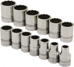 Ability One - 1/2" Drive Socket Set - 12 Points, 3/8" to 1-1/8" Range, Inch Measurement Standard - Makers Industrial Supply