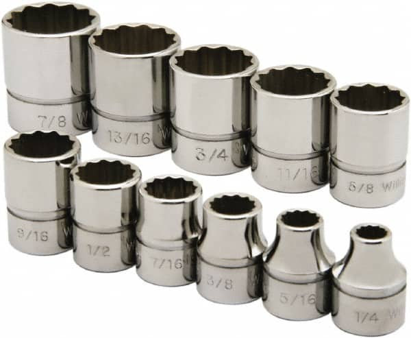 Ability One - 3/8" Drive Socket Set - 12 Points, 1/4" to 7/8" Range, Inch Measurement Standard - Makers Industrial Supply