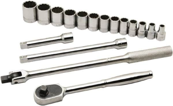 Ability One - 1/2" Drive Socket Set - 12 Points, 3/8" to 1-1/8" Range, Inch Measurement Standard - Makers Industrial Supply