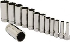 Ability One - 3/8" Drive Deep Well Socket Set - 12 Points, 1/4" to 1" Range, Inch Measurement Standard - Makers Industrial Supply