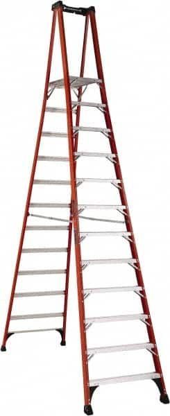 Louisville - 12 Steps, 12' High, Type IAA Rating, Fiberglass Platform Ladder - 375 Lb Load Capacity, 36-13/16" Base Width - Makers Industrial Supply