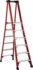 Louisville - 6 Steps, 6' High, Type IAA Rating, Fiberglass Platform Ladder - Makers Industrial Supply