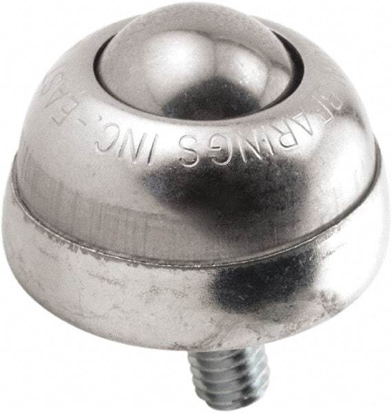 Hudson Bearing - 1 Inch Diameter, Round, Stainless Steel Ball Transfer - 1-3/4 Inch Overall Diameter, 1-3/8 Inch Mount Height, 75 Lb. Capacity - Makers Industrial Supply