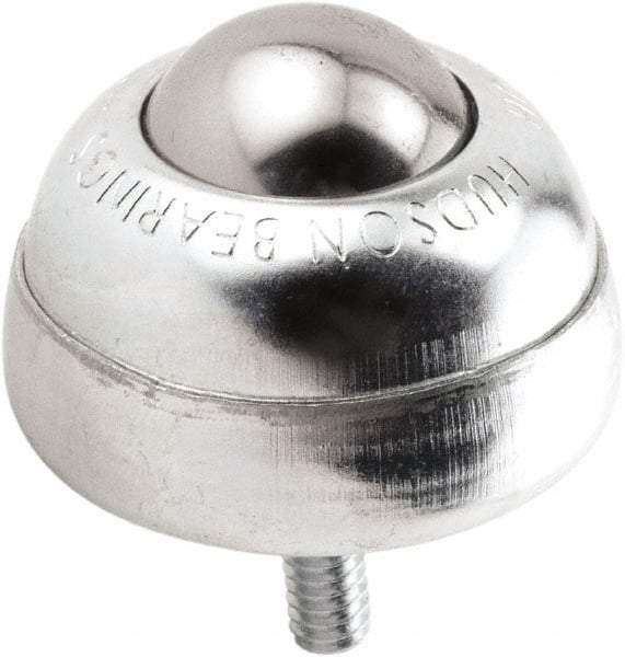 Hudson Bearing - 1 Inch Diameter, Round, Stainless Steel Ball Transfer - 1-3/4 Inch Overall Diameter, 1-3/8 Inch Mount Height, 75 Lb. Capacity - Makers Industrial Supply