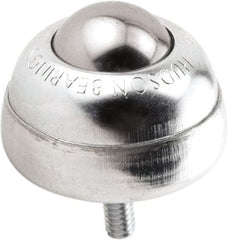 Hudson Bearing - 1 Inch Diameter, Round, Stainless Steel Ball Transfer - 1-3/4 Inch Overall Diameter, 1-3/8 Inch Mount Height, 75 Lb. Capacity - Makers Industrial Supply