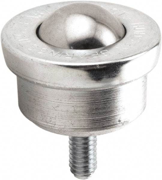 Hudson Bearing - 1 Inch Diameter, Round, Carbon Steel Ball Transfer - 1.6719 Inch Overall Diameter, 1-1/4 Inch Mount Height, 200 Lb. Capacity - Makers Industrial Supply