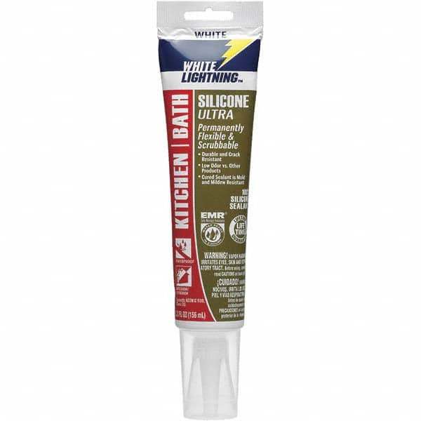 White Lightning - 5.3 oz Tube White Silicone Sealant - -80 to 450°F Operating Temp, 30 min Tack Free Dry Time, 24 hr Full Cure Time - Makers Industrial Supply