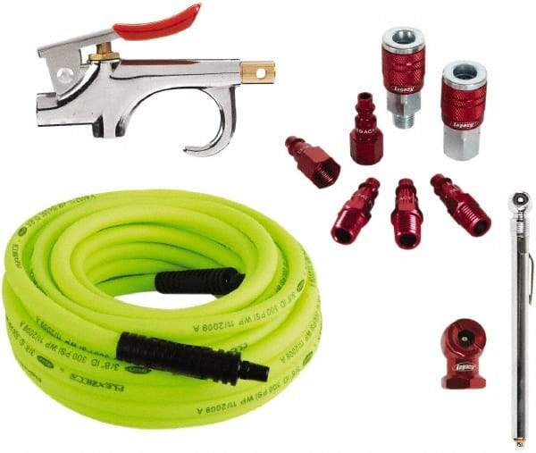 Legacy - 11 Piece Blow Gun & Hose Compressor Accessory Kit - 50' Hose, 3/8" Hose ID, 1/4" Fitting - Makers Industrial Supply