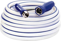 Legacy - 50' Long Marine/RV Hose - 1/2" Diam, 3/4" GHT, Hi-Tec Polymer, 150 psi, All Season, White with Blue Stripe - Makers Industrial Supply