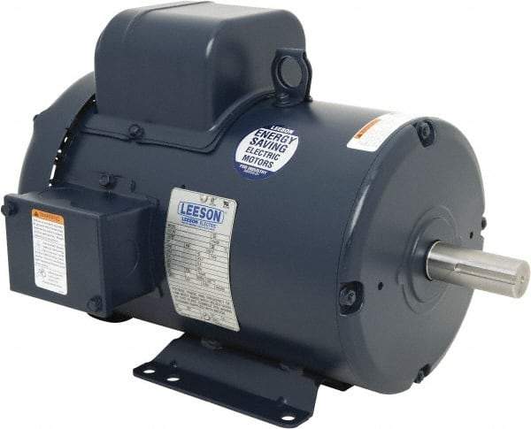 Leeson - 5 Max hp, 3,600 Max RPM, Capacitor Start Electric AC DC Motor - 230 V Input, Single Phase, 184T Frame, 1-1/8" Shaft Diam, Rigid Base Mount, TEFC Enclosure - Makers Industrial Supply