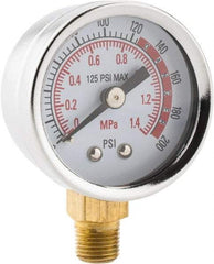 PRO-SOURCE - 1-1/2" Dial, 1/8 Thread, 0-200 Scale Range, Pressure Gauge - Lower Connection Mount - Makers Industrial Supply