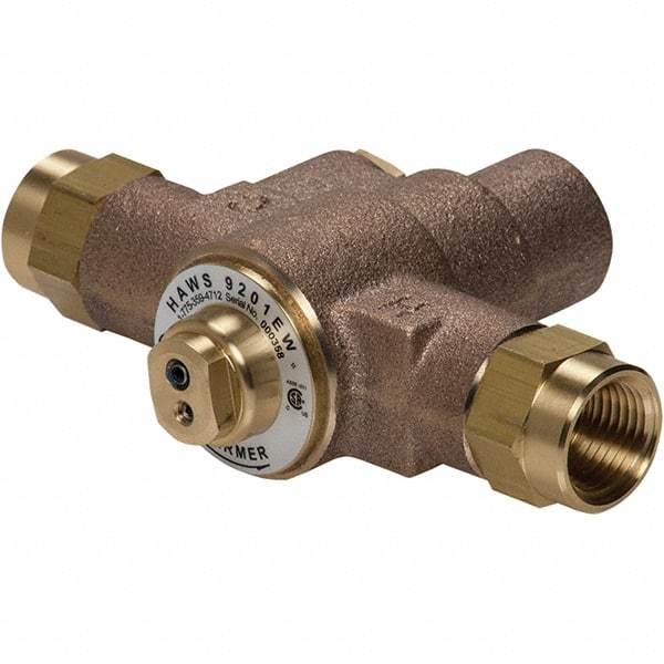 Haws - 1/2" Inlet, 2-5/8" Long x 6-1/8" Wide x 5-1/4" High, Brass Plumbed Wash Station Tempering Valve - Compatible with Combination Drench Shower & Eye/Face Wash Stations - Makers Industrial Supply