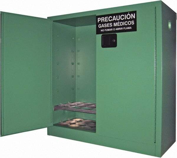 Securall Cabinets - 2 Door, Green Steel Standard Safety Cabinet for Flammable and Combustible Liquids - 44" High x 43" Wide x 18" Deep, Manual Closing Door, 3 Point Key Lock, D, E Cylinder Capacity - Makers Industrial Supply