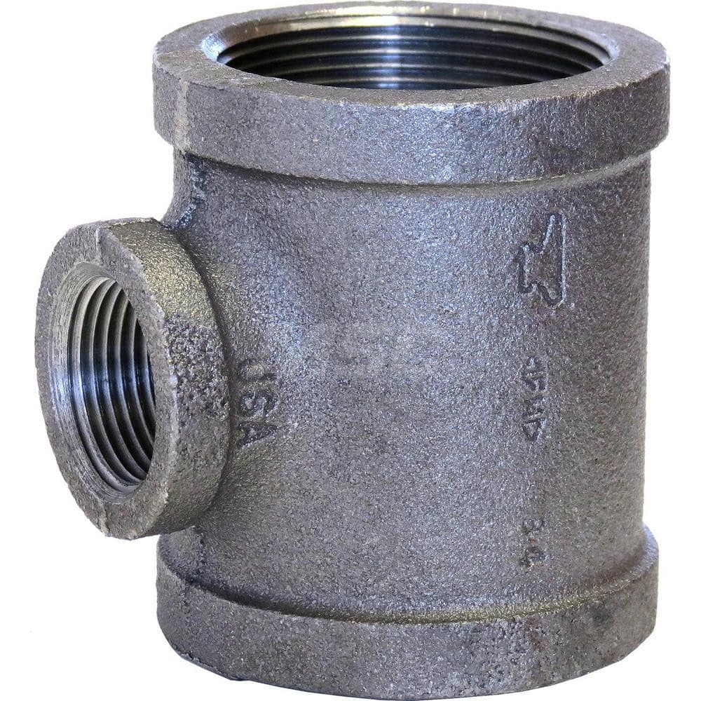 Black Tee: 1-1/2 x 1-1/4 x 1-1/4″, 150 psi, Threaded Malleable Iron, Galvanized Finish, Class 150