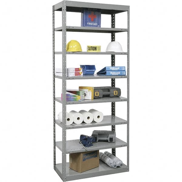 Hallowell - 8 Shelf Starter Heavy-Duty Open Steel Shelving - 800 Lb Capacity, 36" Wide x 87" High x 12" Deep, Gray - Makers Industrial Supply