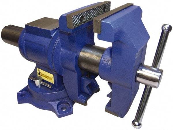 Interstate - 5" Jaw Width x 4-15/16" Jaw Opening Capacity, 2.64" Throat Depth, Bench & Pipe Combination Vise - 19/32 to 2.52" Pipe Capacity, Swivel Base, Bolt Down Attachment, Cast Iron - Makers Industrial Supply