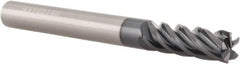 Corner Radius End Mill: 3/8″ Dia, 1/2″ LOC, 0.03″ Radius, 5 Flutes, Solid Carbide 4″ OAL, 3/8″ Shank Dia, Variable ° Helix, AlTiN Coated, Corner Radius End, Centercutting